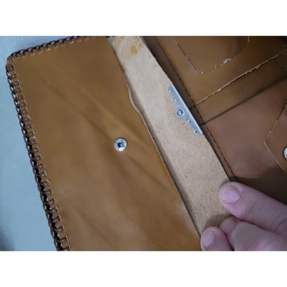 Leather Suede Trifold Wallet Side Stitch Ostrich Woven Edge - Picture 6 of 12